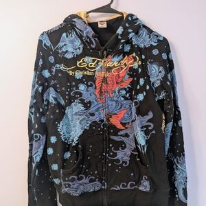 Authentic Ed Hardy Black and Blue Graphic Hoodie